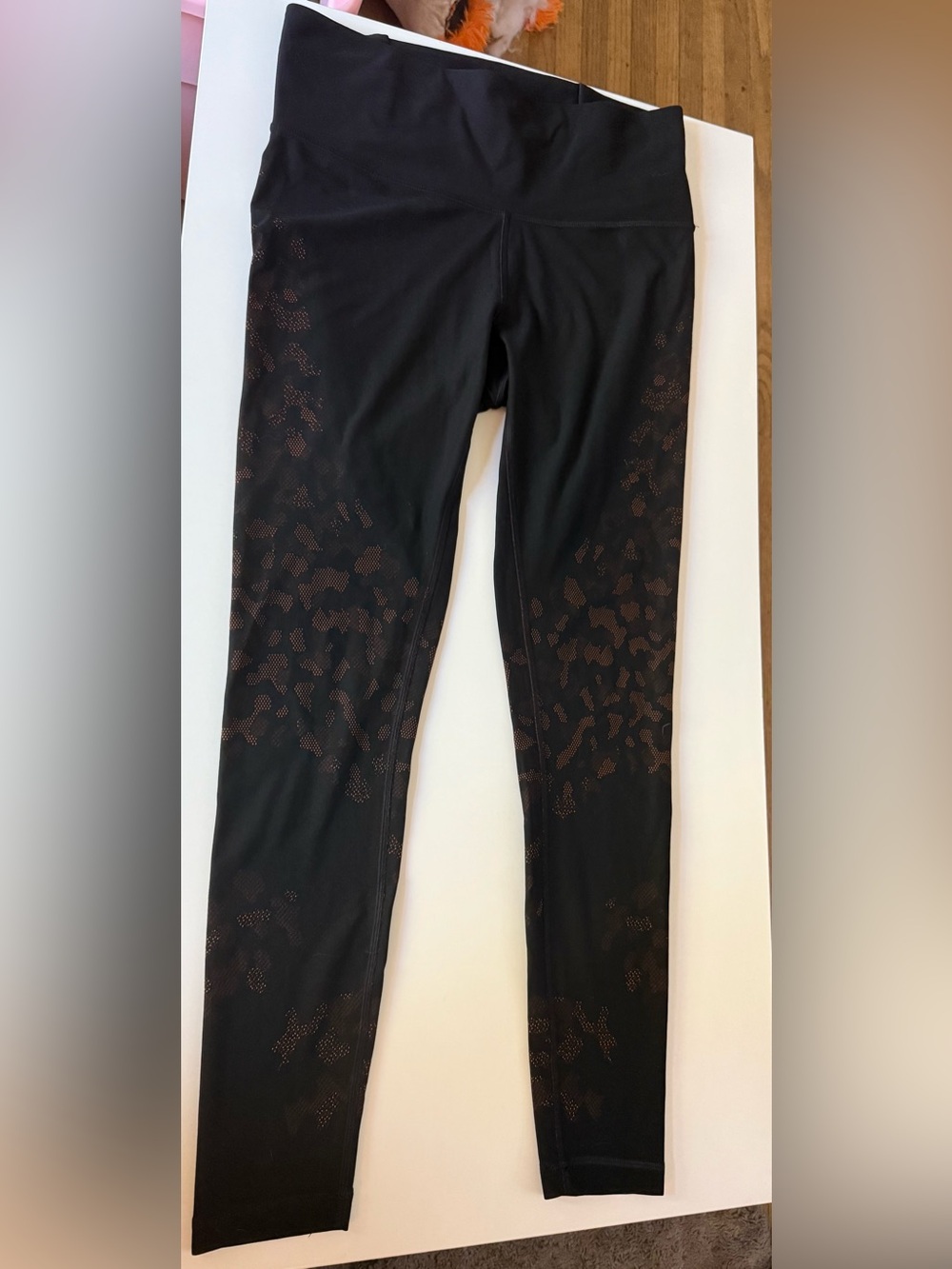 lululemon athletica Black Leggings with Subtle Orange Leopard Dot Accents - L